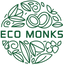 Logo for Eco Monks with green leaves and elements on a white background